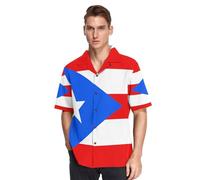 GuoChe Chemises hawaïennes boutonnées à manches courtes pour homme 3XL, Drapeau de Porto Rico, Taille M