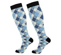 GuoChe Comprion Chaussettes de soutien pour homme pour infirmières, course à pied, athlétisme, voyage Motif écossais Bleu ciel clair
