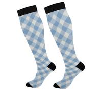 GuoChe Comprion Chaussettes pour homme et femme Soutien gradué pour infirmières, athlétisme, voyage et avion, motif écossais bleu clair