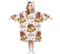 GuoChe Couverture à capuche surdimensionnée en flanelle | Pour enfants avec grande poche 3-14 ans Joyeux Noël Cloche jaune