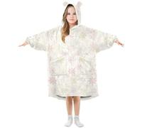 GuoChe Couverture à capuche surdimensionnée en flanelle | Pour enfants avec grande poche de 3 à 14 ans, jolis flocons de neige de Noël rose blush ombré sur blanc d'hiver