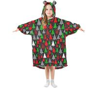 GuoChe Couverture à capuche surdimensionnée en flanelle | Pour enfants avec grande poche de 3 à 14 ans - Sapins de Noël joyeux avec carreaux de buffle et léopard