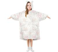 GuoChe Couverture à capuche surdimensionnée en flanelle | Pour enfants avec grande poche de 3 à 14 ans, jolis flocons de neige de Noël rose blush ombré sur blanc d'hiver