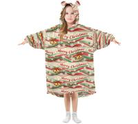 GuoChe Couverture à capuche surdimensionnée en flanelle | Pour enfants avec grande poche de 3 à 14 ans Joyeux Noël Cloches dorées