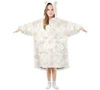 GuoChe Couverture à capuche surdimensionnée en flanelle | Pour enfants avec grande poche de 3 à 14 ans, jolis flocons de neige de Noël rose blush ombré sur blanc d'hiver