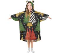 GuoChe Couverture à capuche surdimensionnée en flanelle | Pour enfants avec grande poche de 3 à 14 ans - Sapins de Noël joyeux avec motif écossais et léopard