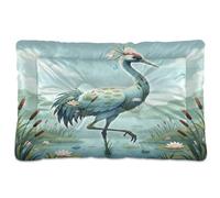 GuoChe Crane Misty Marshland Collage Matelas lavable antidérapant doux et confortable pour chiens de taille moyenne/grande 91,4 x 61 cm