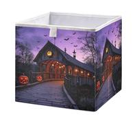 GuoChe Cube de rangement en tissu pliable pour salle de classe, Halloween, chemin de pont couvert effrayant