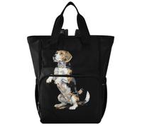 GuoChe Dobby Sac à dos à langer en nylon multi-poches pour maman | Adorable beagle tricolore mendiant patte debout