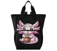 GuoChe Dobby Sac à dos à langer en nylon multi-poches pour maman | Axolotl Boba Tea Bubble Tea Anime Mignon style kawaii Axolotl