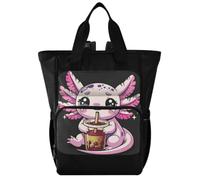 GuoChe Dobby Sac à dos à langer en nylon multi-poches pour maman | Axolotl Boba Tea Bubble Tea Anime Mignon style kawaii Axolotl
