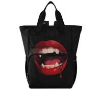 GuoChe Dobby Sac à dos à langer en nylon multi-poches pour maman | Costume d'horreur d'Halloween avec dents sanglantes et crocs de vampire - Lèvres rouges