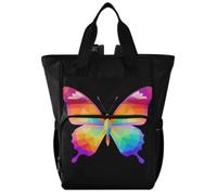 GuoChe Dobby Sac à dos à langer en nylon multi-poches pour maman | Drapeau arc-en-ciel LGBT Gay Pride papillon pour homme et femme