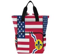 GuoChe Dobby Sac à dos à langer en nylon multi-poches pour maman | Drapeau des États-Unis St Louis Missouri