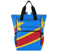 GuoChe Dobby Sac à dos à langer en nylon multi-poches pour maman | Drapeau national de la République démocratique du Congo