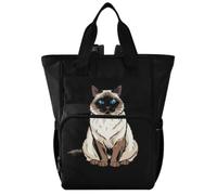 GuoChe Dobby Sac à dos à langer en nylon multi-poches pour maman | Magnifique chat Birman assis à poils longs