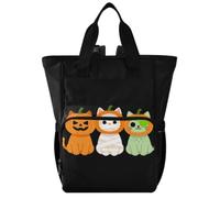 GuoChe Dobby Sac à dos à langer en nylon multi-poches pour maman | Monstres d'Halloween amusants, chats, citrouille, momie, zombie, amoureux des chats