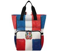 GuoChe Dobby Sac à dos à langer en nylon multi-poches pour maman | Peinture à l'huile Drapeau La République Dominicaine