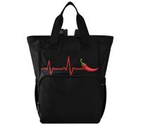 GuoChe Dobby Sac à dos à langer en nylon multi-poches pour maman | Red Chili Pepper Pulse Heartbeat Usa Spicy Food Lover Camiseta