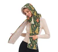 GuoChe Écharpe Pashmina pour femme Elegantes motif arbre de Noël Illustration à capuche avec poches, chapeau et gants, ensemble bufandas para invierno mujer pour homme