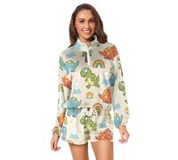 GuoChe Ensemble de survêtement dinosaure avec motif arc-en-ciel et volcan pour femme S, coloré, X-Large