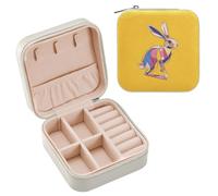 GuoChe Formes de lapin coloré sur jaune, étui de voyage, boîte à bijoux de voyage, mini boîte de rangement pour bagues, bracelets, boucles d'oreilles, cadeaux portables pour filles