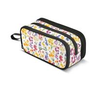 GuoChe Grande trousse à crayons à fermeture éclair en nylon blanc avec motif floral coloré pour filles, fournitures scolaires pour adolescentes