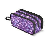 GuoChe Grande trousse à crayons en nylon avec cœurs violets pour la Saint-Valentin
