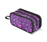 GuoChe Grande trousse à crayons en nylon avec cœurs violets pour la Saint-Valentin - Grande trousse à crayons pour filles - Organiseur de papeterie pour l'école
