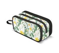 GuoChe Grande trousse à crayons en nylon beige rustique avec fleurs printanières mignonnes pour garçons grande capacité papeterie scolaire pour femmes