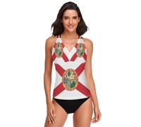 GuoChe Haut tankini pour femme, séchage rapide, col en V, haut de bain, taille XS, Drapeau de l'État de Floride (États-Unis), Taille M