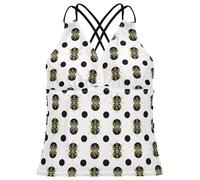 GuoChe Haut tankini pour femme, séchage rapide, contrôle du ventre, taille XS, Flocons de neige à pois noirs blancs dorés de Noël, Taille L