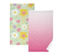 GuoChe Lot de 2 chiffons de nettoyage en coton à séchage rapide Motif floral coloré Rouge à pois 40,6 x 71,1 cm