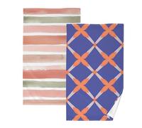 GuoChe Lot de 2 serviettes de bain en coton à rayures roses et bleues avec imprimé à pois colorés pour le quotidien, les voyages, la maison, 40,6 x 71,1 cm
