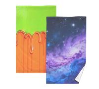 GuoChe Lot de 2 serviettes décoratives orange fluo et jaune, bleu vif et rose, en coton bio pour salle de bain moderne, 40,6 x 71,1 cm