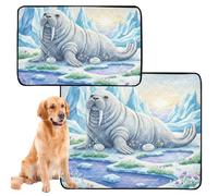 GuoChe Lot de 2 tapis lavables antidérapants pour siège de voiture 61 x 91,4 cm + 91,4 x 106,7 cm, morse arctique, collage de tablette de glace