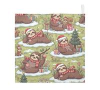GuoChe Lot de 3 débarbouillettes absorbantes en coton pour enfants, garçons et filles, motif paresseux de Noël dans une scène enneigée