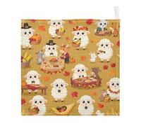 GuoChe Lot de 3 débarbouillettes absorbantes en coton pour enfants, garçons et filles, motif scène de mouton de Thanksgiving
