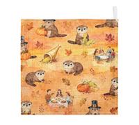 GuoChe Lot de 3 débarbouillettes absorbantes en coton pour enfants, garçons et filles, motif scène de loutre de Thanksgiving