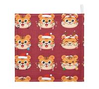 GuoChe Lot de 3 débarbouillettes absorbantes en coton pour enfants, garçons et filles, motif tigre de Noël