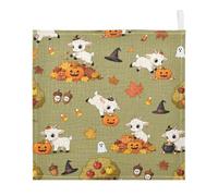 GuoChe Lot de 3 débarbouillettes absorbantes en coton pour enfants, motif chèvres d'Halloween dans la scène d'automne
