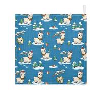 GuoChe Lot de 3 débarbouillettes en coton absorbant pour enfants, garçons et filles, motif scène de lama d'hiver