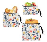 GuoChe Lot de 3 sacs à goûter et à sandwich réutilisables avec motif feuilles rouges et bleues - Sacs de voyage imperméables pour femmes et filles