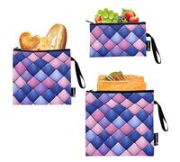 GuoChe Lot de 3 sacs à goûter et à sandwich réutilisables et imperméables pour filles - Motif à carreaux - Bleu pêche