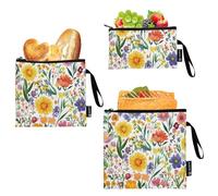 GuoChe Lot de 3 sacs à goûter et à sandwich réutilisables Motif floral coloré Blanc