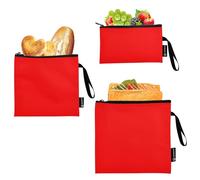 GuoChe Lot de 3 sacs à goûter réutilisables de couleur unie rouge uni avec fermeture éclair pour femmes et filles