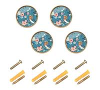 GuoChe Lot de 4 boutons de placard de cuisine et poignées Sweet Eastern Bluebird bleu sarcelle pour commode, tiroir, armoire, 3,2 cm