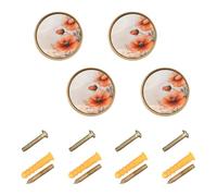 GuoChe Lot de 4 boutons pour commode, motif coquelicot, floral, feuilles, printemps bohème, boutons de cuisine pour porte, tiroir, porte et tiroir, 32 mm