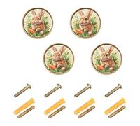 GuoChe Lot de 4 poignées de meuble vintage en forme de carotte lapin et lapin - Boutons de tiroir de cuisine vintage pour porte et tiroir - 32 mm