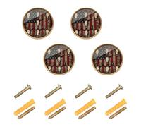 GuoChe Lot de 4 poignées et boutons de commode avec drapeau des États-Unis, queue de cerf, buck de chasse, drapeau américain, 3,2 cm